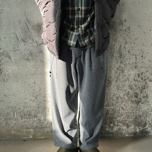 PANTS」羊毛人字纹粗花宽松休闲休闲西裤 17205｜「TUCK EASY