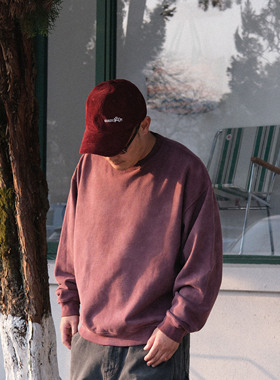 17205｜「Sunburned sweatshirt」复古染色宽松做旧水洗圆领卫衣