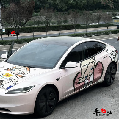 适用特斯拉3Y焕新ZSIGA嘎子姐姐车贴纸 su7yu7小鹏P5可爱防水贴画