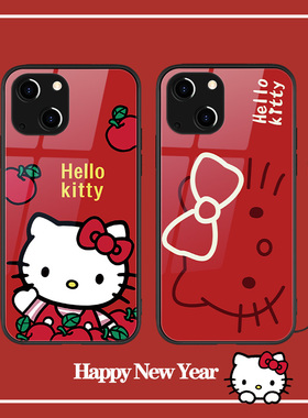 hellokitty凯蒂猫苹果15手机壳13女款iphone14红色ip12promax新年11本命年10x过年xs新款8p玻璃xr套mini适用7