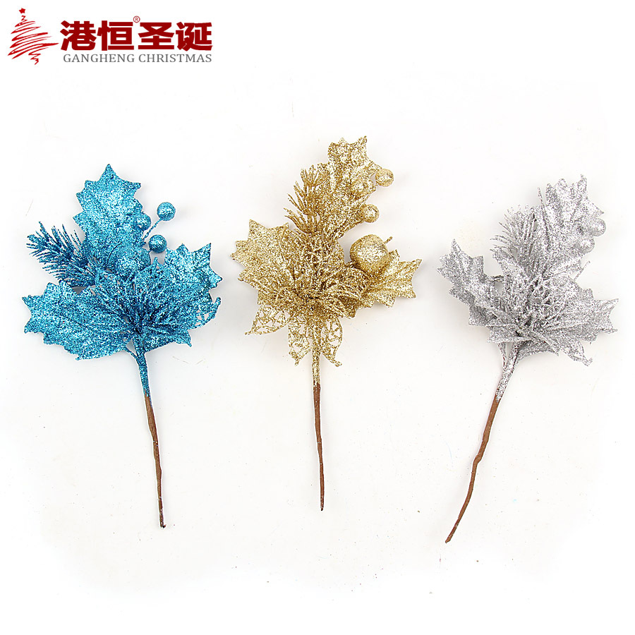 圣诞仿真镂空金粉插枝果