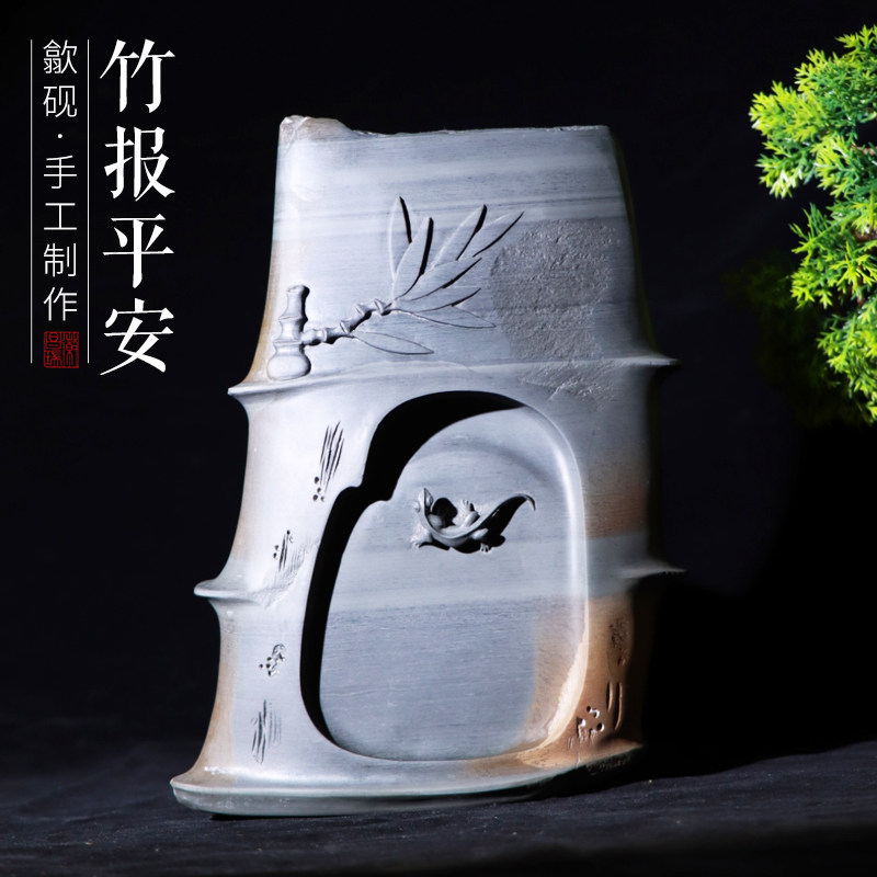孤品一图一物非遗歙砚原石四大名砚岩源坑彩带竹报平安老坑原石砚台文房四宝书法书画礼品墨台墨池