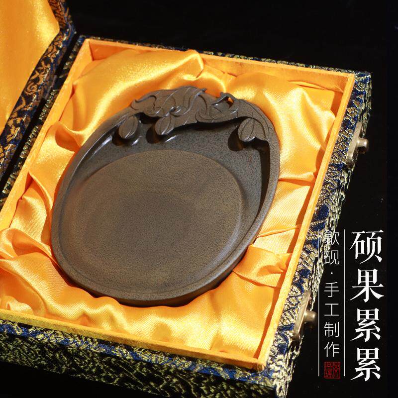 孤品一图一物非遗歙砚原石四大名砚硕果累累歙砚老坑鱼子源坑原石砚台文房四宝书法书画礼品收藏墨台墨池