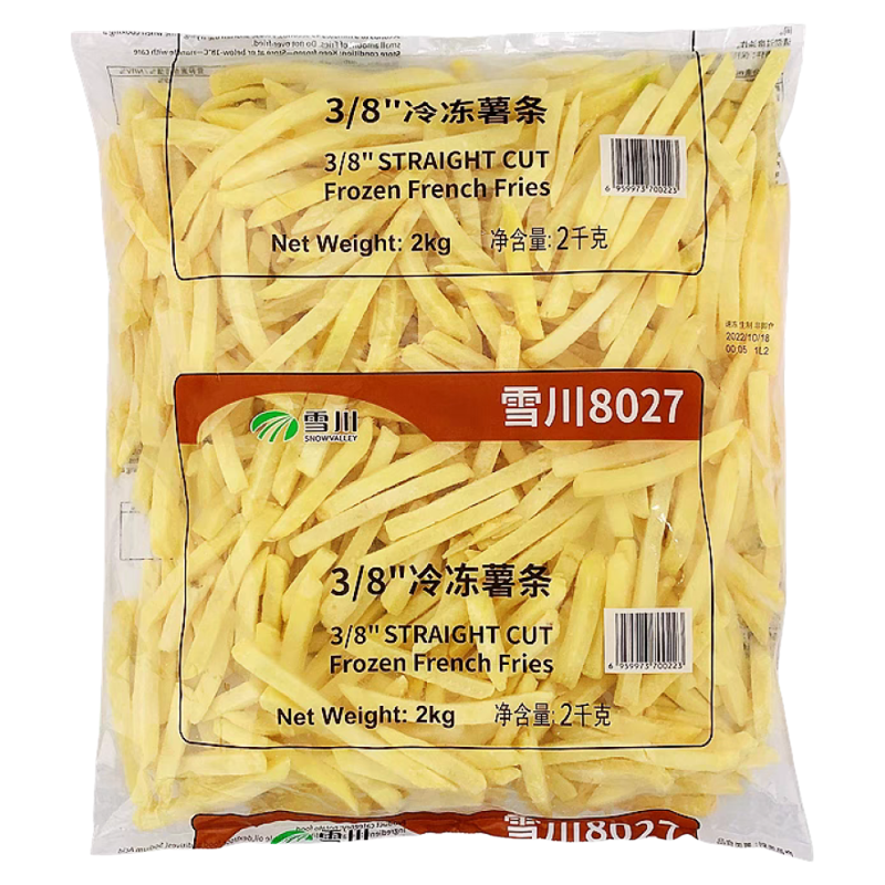 雪川3/8冷冻粗薯条2kg油炸小吃4/1细薯条半成品家庭装汉堡店商用