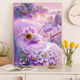 带框diy贴砖石画卧室客厅挂画 5d钻石画满钻梦幻花海城堡风景新款
