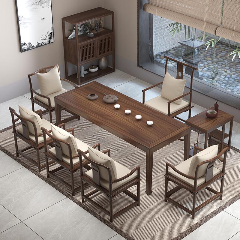 新中式老榆木茶台实木茶桌椅组合原木办公室禅意中国风茶桌