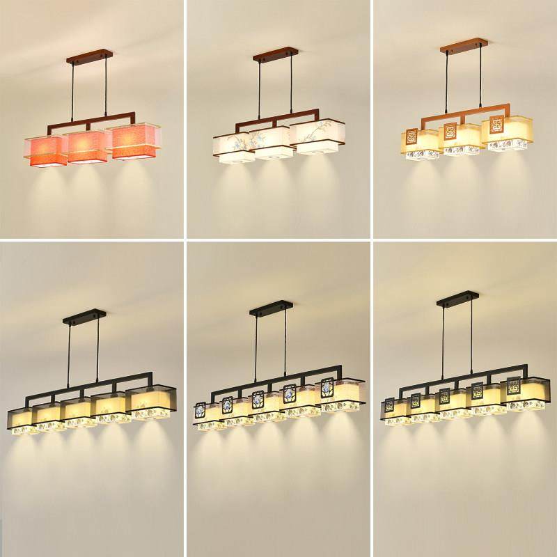 新中式带射灯饭厅吊灯创意饭店餐桌长方形茶室中国风禅意吧台餐吧