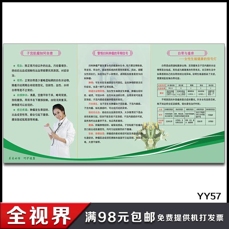 妇科健康知识宣传海报 子宫肌瘤自查妇科肿瘤信号白带