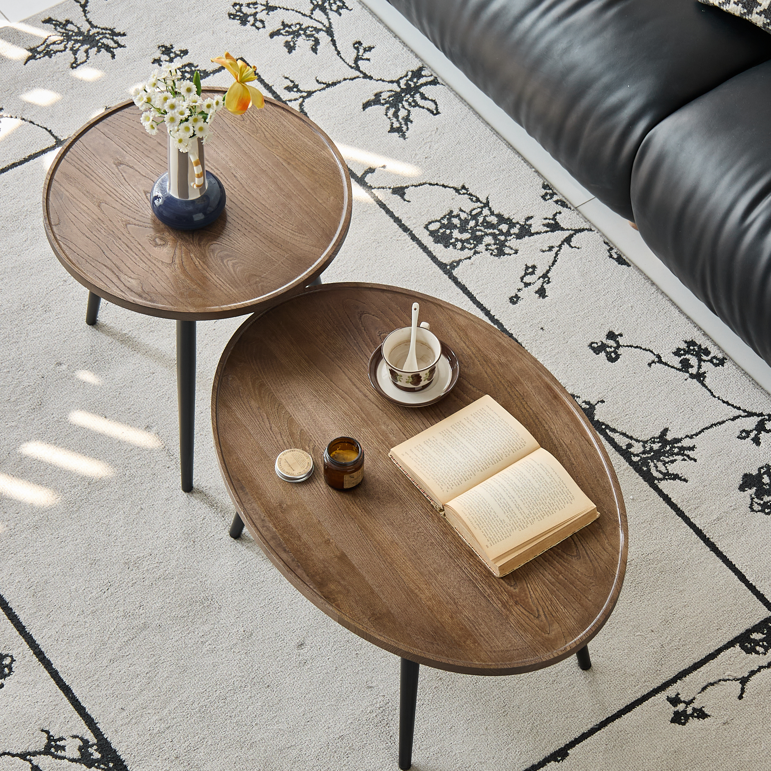 轻奢客厅实木茶几边几