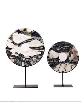 新中式玉石玉璧平安扣铁艺摆件简约创意样板房玄关博古架别墅饰品