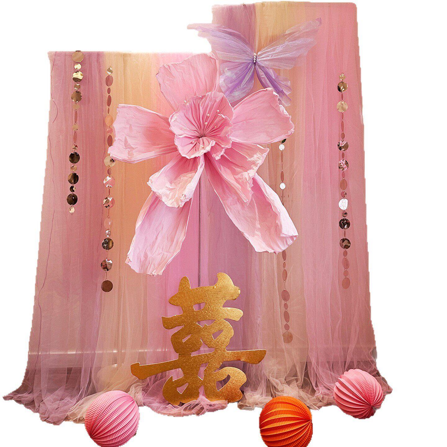 婚房布置装饰晨袍梦幻拍照区结婚氛围感客厅喜字婚礼纱幔场景套装