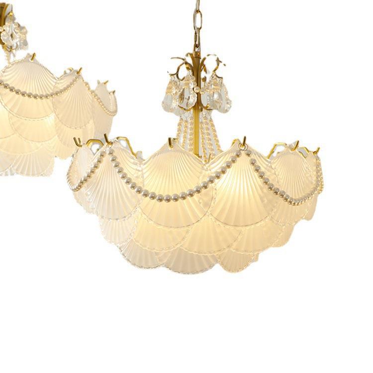 简约卧室美式餐式厅间玻璃客376厅晶吊灯衣帽灯具法玻璃水贝壳吊