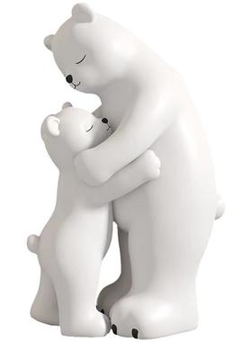北欧风落地亲子北极熊摆件客厅电视柜沙发旁样版间别墅大厅装饰品