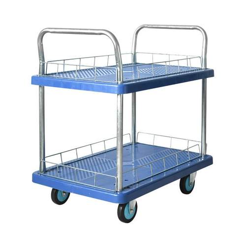 双层塑料手推车小拖车家用小推车围栏静音搬运车拣货车仓库平板车