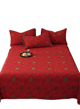 2025百福床单单件100全棉双层纱四季通用红色被单三件套母婴级