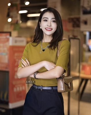 腾坊洋气百搭透气冰爽棉女五分袖