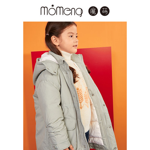 女童刺绣连帽加厚羽绒服