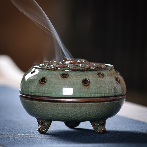 陶瓷龙泉纯手工雕刻铁胎香薰炉