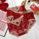 洁韵朵本命年红色内裤女性感蕾丝收腹大码纯棉抑菌裆礼物新年短裤