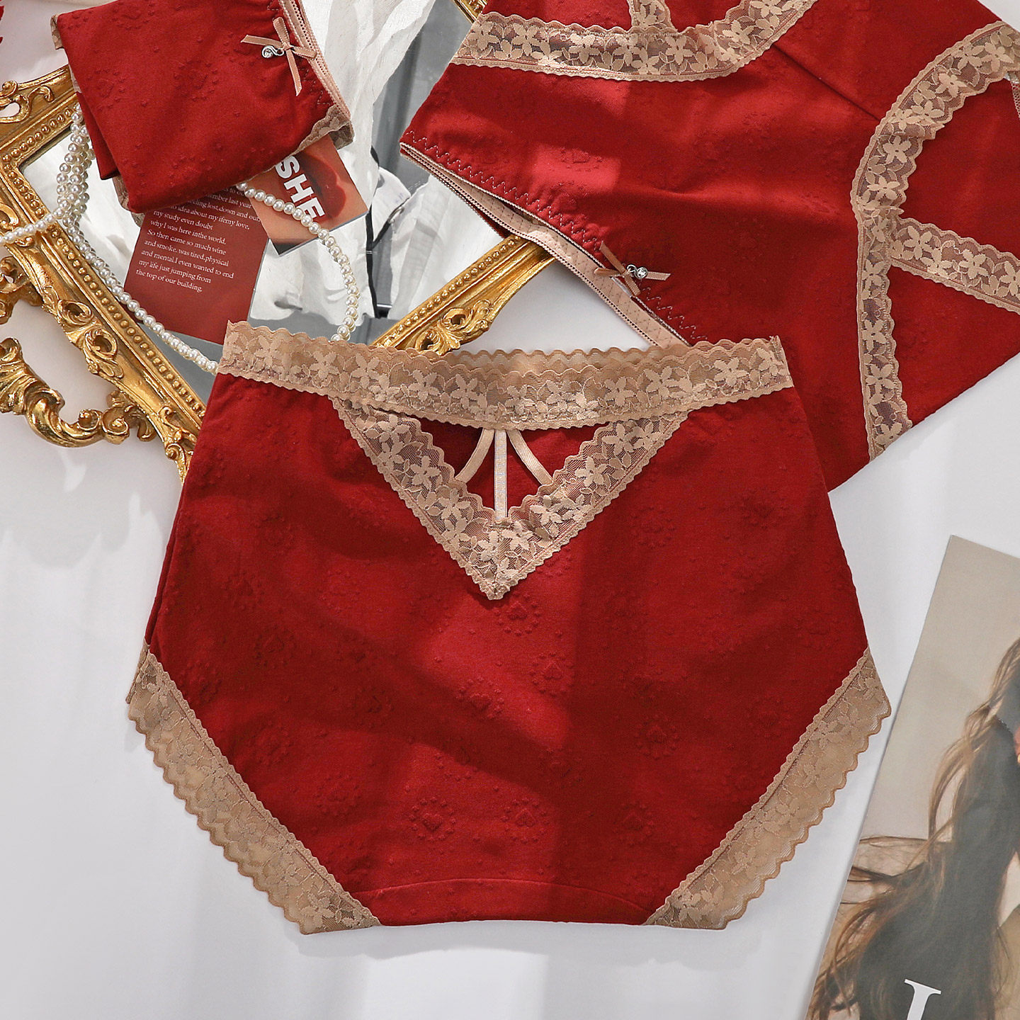 洁韵朵本命年红色内裤女性感镂空收腹大码纯棉抑菌裆礼物马年短裤,女士内衣/男士内衣/家居服,女三角裤,淘宝优惠券,粉丝福利购,淘宝优惠卷