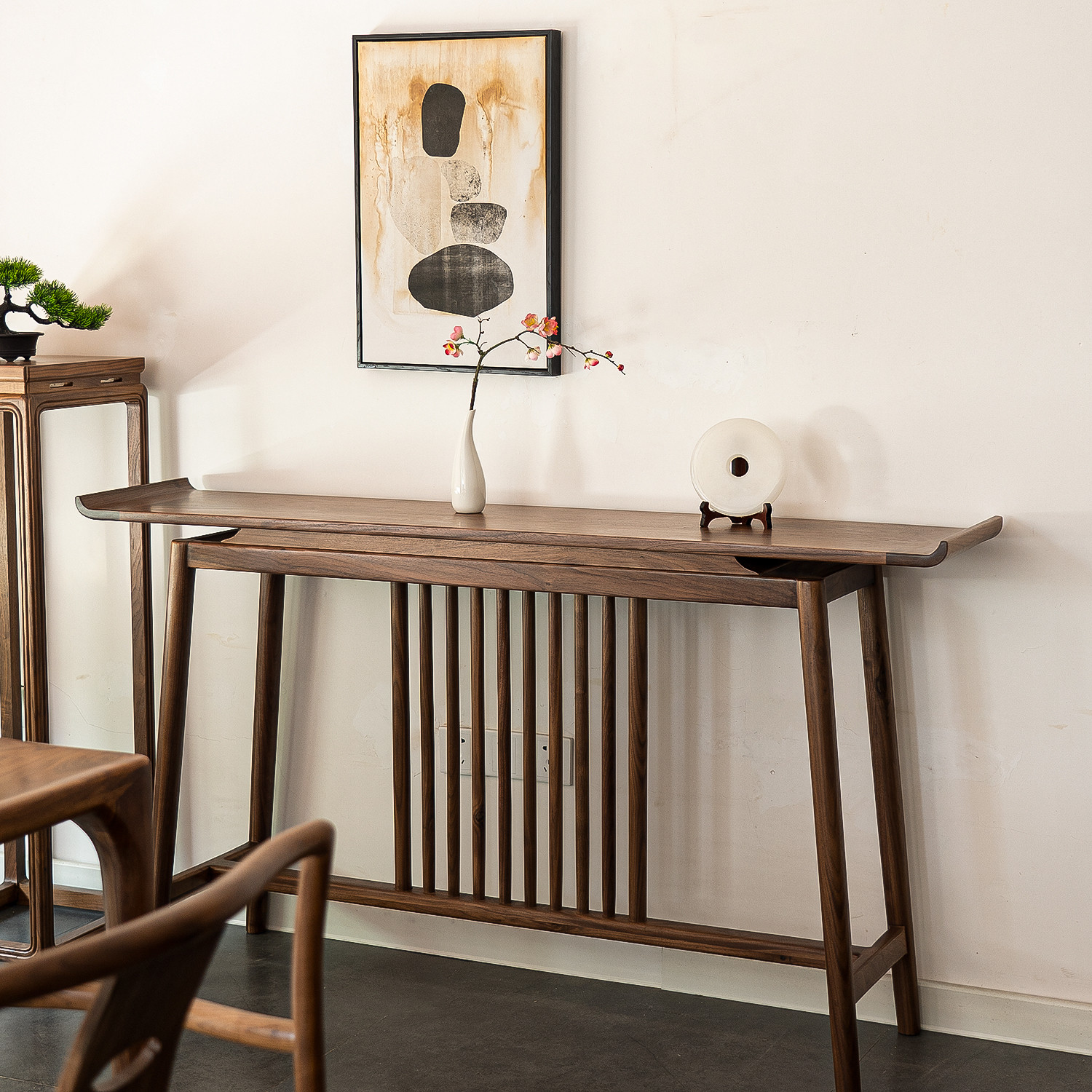 黑胡桃木入户条案客厅新中式实木玄关桌禅意翘头中堂靠墙供桌条几