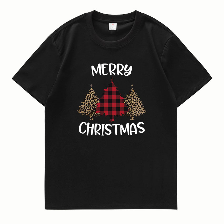 Merry Christmas 圣诞节个性圣诞树印花T恤纯棉男女聚会上衣体恤