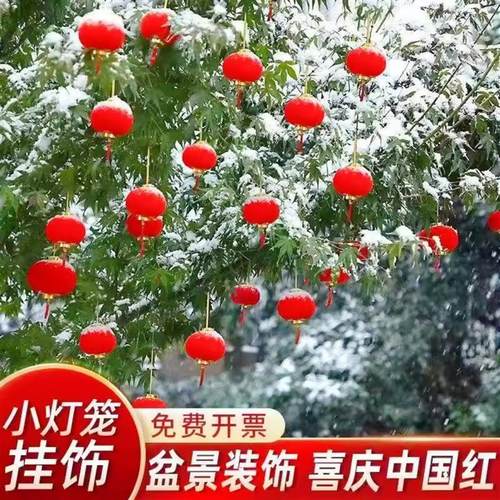 小灯笼挂饰植绒喜庆装饰绿植马年新年挂件红色院子户外布置