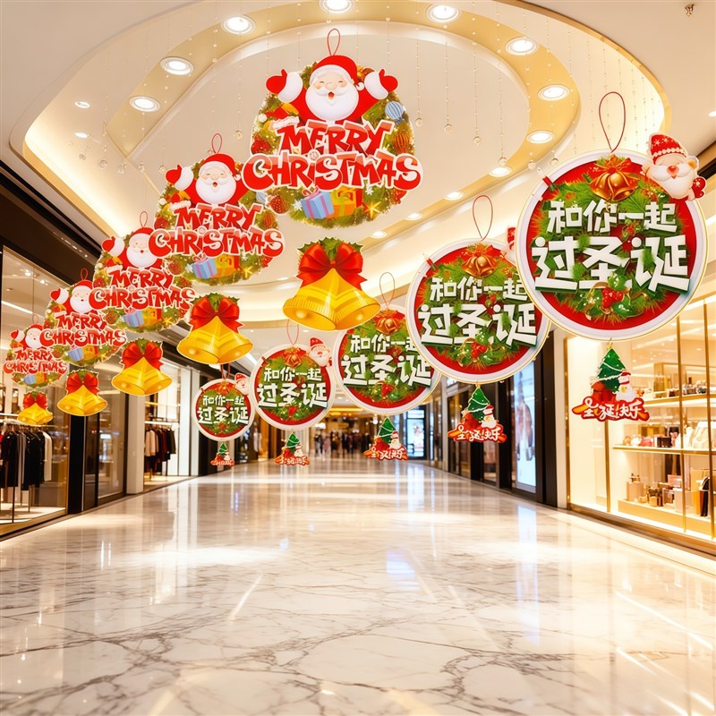 圣诞节装饰挂件商场店铺吊饰屋顶悬挂餐厅挂饰圣诞老人氛围感布置