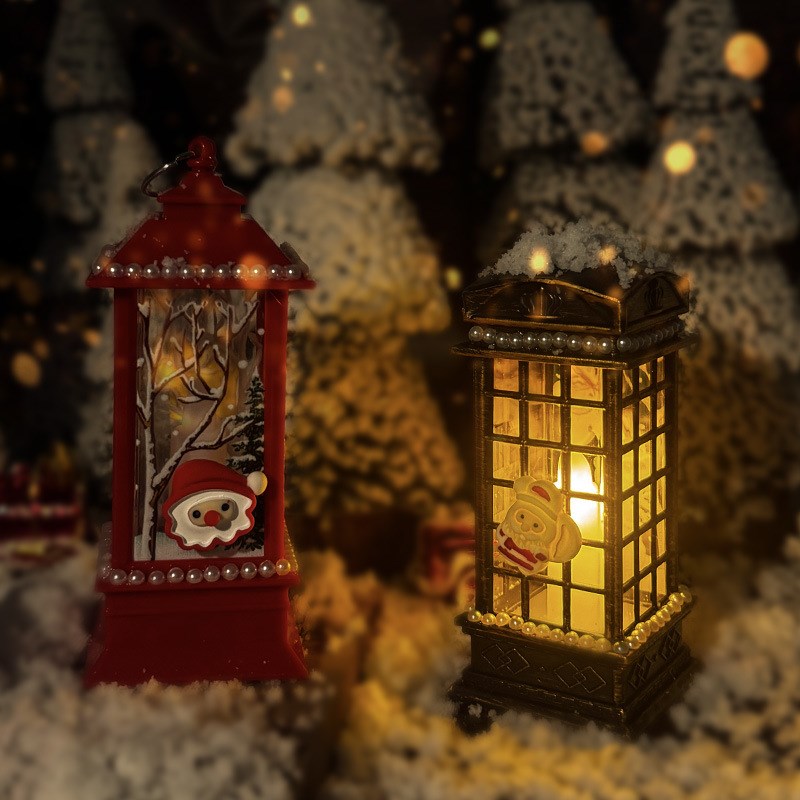 圣诞节日装饰手提diy小夜灯 摆件城堡风灯烛台灯老人雪人发光玩具