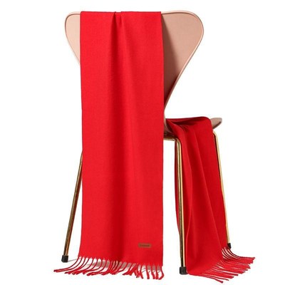 红围巾定 制logo企业年会议大红色仿羊绒中国红围巾刺绣印字