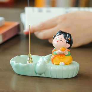 可爱唐仕女家用室内桌面线香盘香底座香插座香架香薰香炉家居摆件