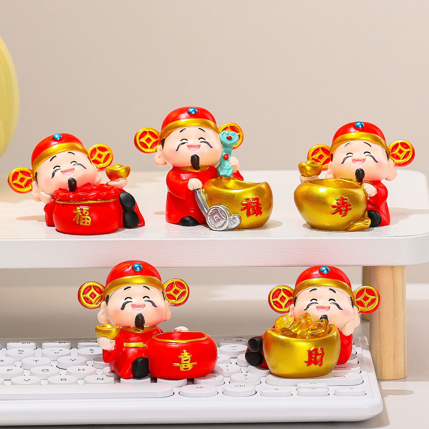 五福财神爷桌面摆件卡通装饰品办公室工位职场搭子小摆设送礼自用,家居饰品,装饰摆件,淘宝优惠券,粉丝福利购,淘宝优惠卷