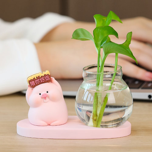 驭速卡通小猪水培植物绿萝花瓶