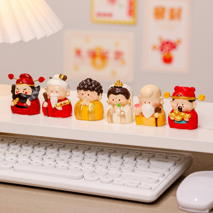 欢喜小神仙月老观音钟馗财神摆件办公室工位治愈系解压公仔小摆设