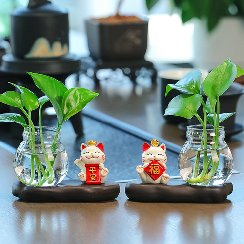 创意福气招财猫树脂水培装饰品