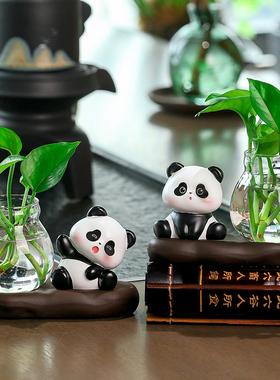 大熊猫水培花瓶工位桌面装饰摆件