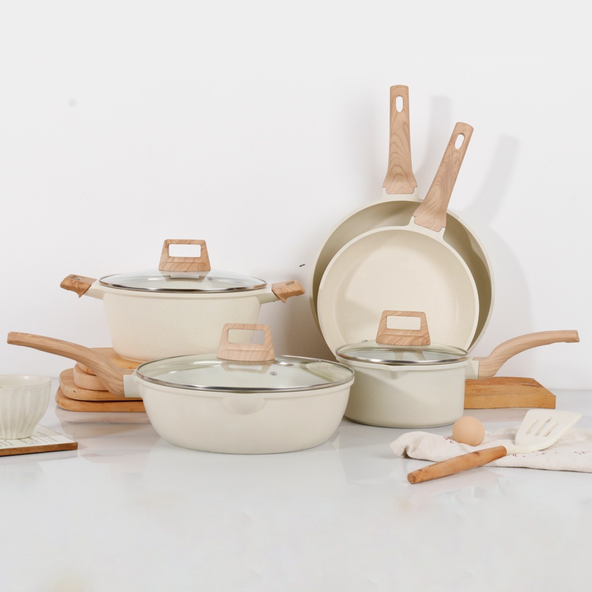 花岗岩不粘锅具套装厨房炊具烹饪套件奶锅汤锅电磁炉燃气通用炒锅