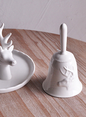 北欧陶瓷立体浮雕鹿头餐铃桌面铃铛摆件家居工艺品摆设样品房