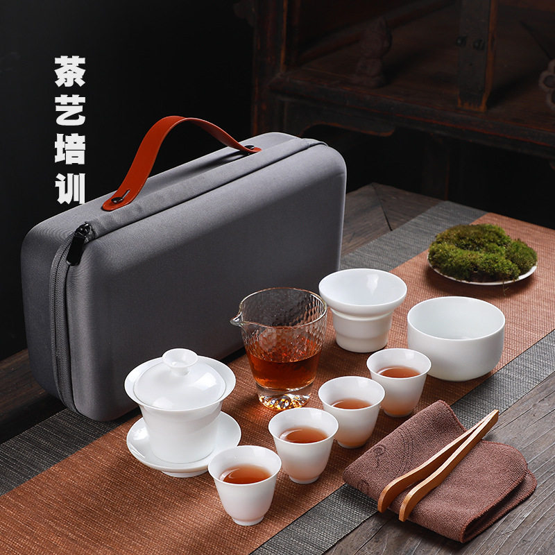 茶艺师培训教学茶具套装茶艺表演考试便携简约商务白瓷新中式