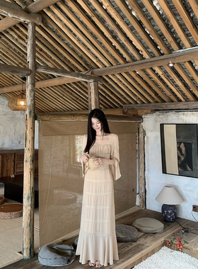 黄亮Elovey【3/18 20:00pm】-方领系带收腰蕾丝花边长袖连衣裙