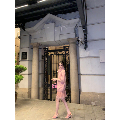 黄亮Elovey 店主强推蕾丝少女粉半裙+醋酸蕾丝半裙两件套套装