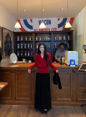 黄亮Elovey 毛衣时尚套装套头交叉v领毛衣气质修身+百搭半裙C01-3