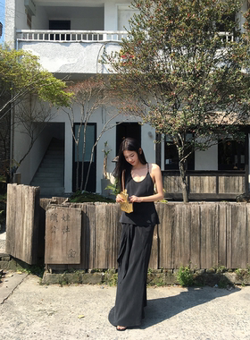 黄亮Elovey 气质美女碳灰色铜氨丝套装吊带+设计感半裙C02-3