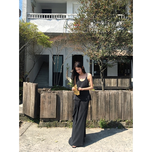 设计感半裙C02 吊带 气质美女碳灰色铜氨丝套装 黄亮Elovey