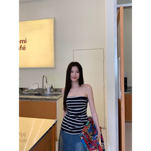 黄亮Elovey 极简美学 舒适亲肤好穿百搭条纹抹胸上衣女夏外穿显瘦