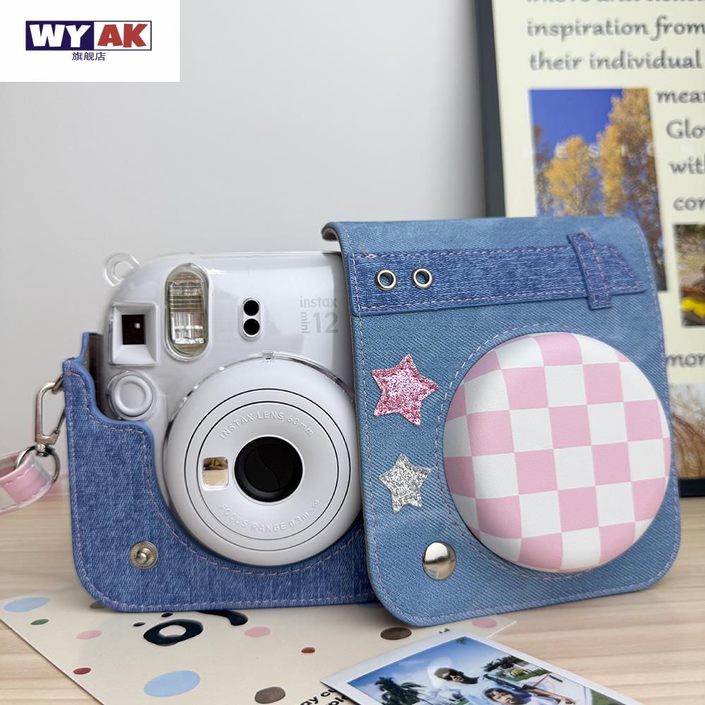 mini12相机包富士拍立得/11牛仔 迷你99/SE/7+透明壳圆点保护套壳