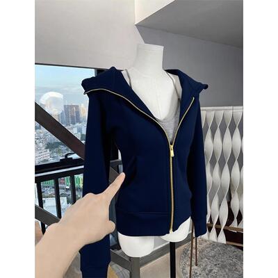 藏蓝色修身卫衣外套女202