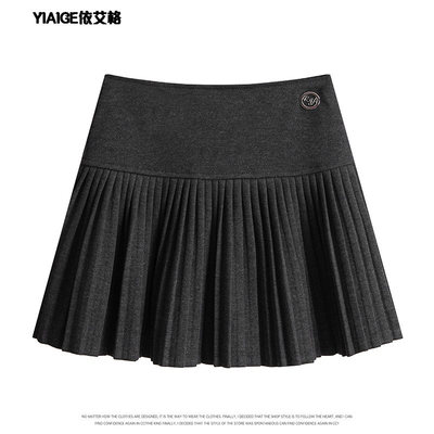 学院风深灰色百褶裙短裙