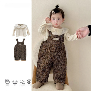婴儿衣服超萌女宝宝豹纹按扣背带连体裤初秋韩范洋气百搭长袖套装