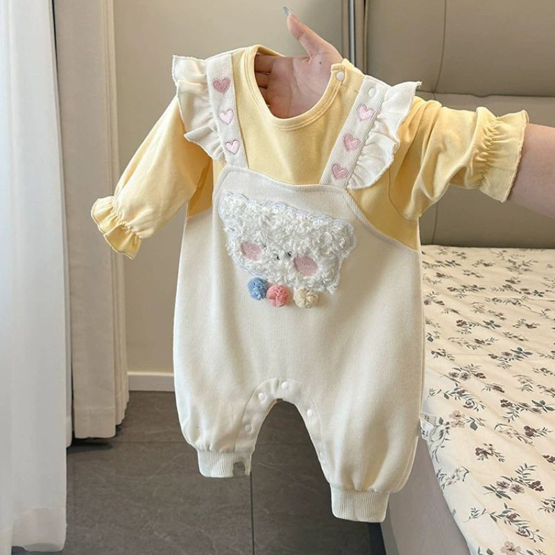 韩版春秋婴儿假两件连体哈衣图片